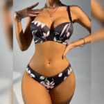 Exquisite Black Flora High Quality Printed Bra Set