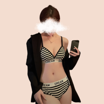 Triangular Cup Underwear Two-Piece Comfortable Striped Letter Underwear Set